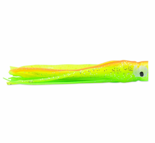 C&H, Lil Bubbler Lure, Green/Chartreuse/Orange Skirt, Concave Head, 5.5 in / 14 cm