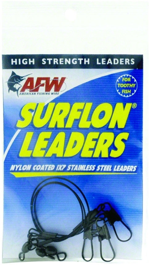 Surflon Leaders, Nylon Coated 1x7 Stainless, Sleeve, Swivel, LockSnap, 20 lb (9 kg) test, Black, 6 in (15.2 cm) 3 pc