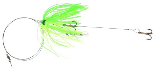 C&H, King Buster Pro-Rig, 1/8 oz (3.5 g) Head, Fluorescent Green/Charteuse Skirt, Two #4 4x Treble Hooks, AFW Swivel, AFW Tooth Proof Camo Brown Wire, 3 ft (0.91 m)