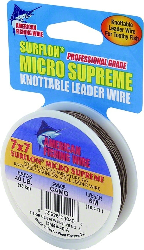 Surflon Micro Supreme, Nylon Coated 7x7 Stainless Leader, 40 lb (18 kg) test, .024 in (0.61 mm) dia, Camo, 16.4 ft (5 m)