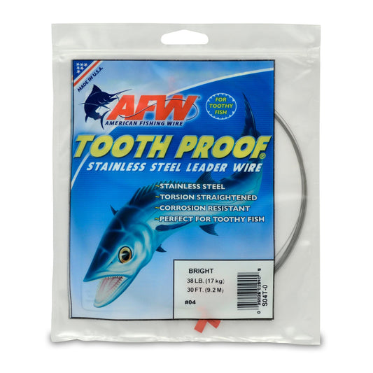 #4 ToothProof Stainless Steel Single Strand Leader, 38 lb (17 kg) test, .013 in (0.33 mm) dia, Bright, 30 ft (9.2 m)