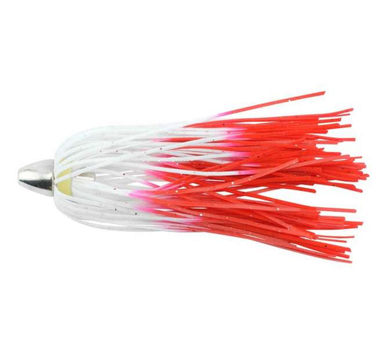 C&H, King Buster Lure, White/Red Fire Tail Skirt, 1/8 oz (3.5 g) Head, 2.5 in (6.35 cm), 3 pc